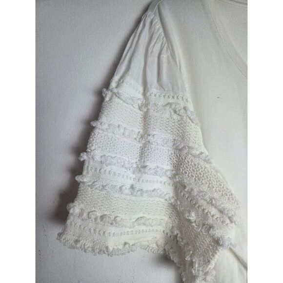 Chico's White Pima Cotton/Modal Crew Neck 3/4 Crochett Fringe Sleeves size XXL - Picture 4 of 8